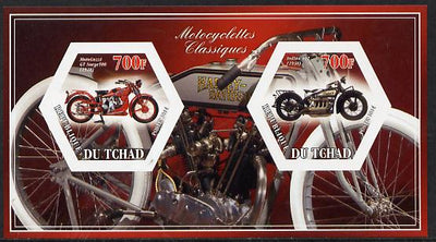 Chad 2014 Motorcycles #1 imperf sheetlet containing two hexagonal-shaped values unmounted mint
