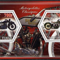 Chad 2014 Motorcycles #3 perf sheetlet containing two hexagonal-shaped values unmounted mint