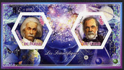 Chad 2014 Scientists #1 imperf sheetlet containing two hexagonal-shaped values unmounted mint