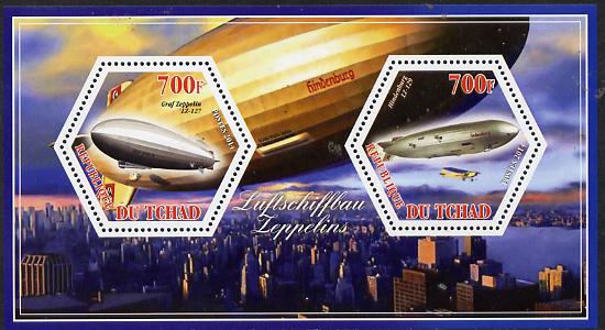 Chad 2014 Airships #1 perf sheetlet containing two hexagonal-shaped values unmounted mint