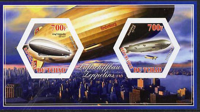 Chad 2014 Airships #1 imperf sheetlet containing two hexagonal-shaped values unmounted mint