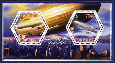 Chad 2014 Airships #2 perf sheetlet containing two hexagonal-shaped values unmounted mint
