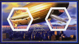 Chad 2014 Airships #2 imperf sheetlet containing two hexagonal-shaped values unmounted mint