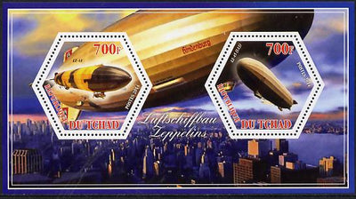 Chad 2014 Airships #3 perf sheetlet containing two hexagonal-shaped values unmounted mint