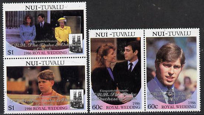 Tuvalu - Niu 1986 Royal Wedding (Andrew & Fergie) set of 4 (2 se-tenant pairs) with 'Congratulations' opt in silver unmounted mint