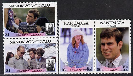 Tuvalu - Nanumagau 1986 Royal Wedding (Andrew & Fergie) set of 4 (2 se-tenant pairs) with 'Congratulations' opt in silver unmounted mint