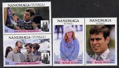 Tuvalu - Nanumagau 1986 Royal Wedding (Andrew & Fergie) set of 4 (2 se-tenant pairs) with 'Congratulations' opt in silver unmounted mint