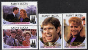 St Lucia 1986 Royal Wedding (Andrew & Fergie) set of 4 (2 se-tenant pairs) with 'Congratulations' opt in gold unmounted mint