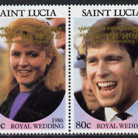 St Lucia 1986 Royal Wedding (Andrew & Fergie) 80c se-tenant pair with 'Congratulations' opt in gold inverted unmounted mint