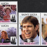 St Lucia 1986 Royal Wedding (Andrew & Fergie) set of 4 (2 se-tenant pairs) with 'Congratulations' opt in silver unmounted mint
