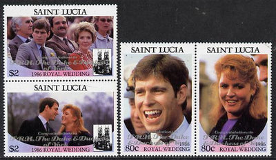St Lucia 1986 Royal Wedding (Andrew & Fergie) set of 4 (2 se-tenant pairs) with 'Congratulations' opt in silver unmounted mint