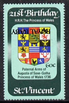 St Vincent 1982 Royal Baby opt on 60c 21st Birthday with ROYAL BABY opt inverted unmounted mint SG 760a
