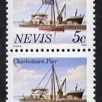 Nevis 1983 5c def (Charlestown Pier) vert pair with Independence opt omitted from lower stamp unmounted mint SG 169Ba