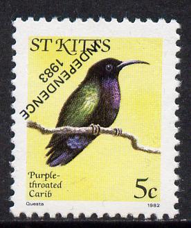 St Kitts 1983 Purple-throated Carib 5c with Independence opt inverted (reading up) unmounted mint SG 118Bb