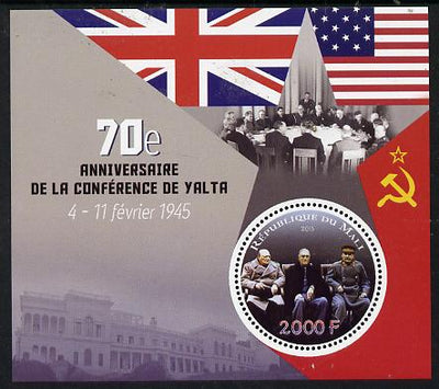 Mali 2015 70th Anniversary of Yalta Conference perf sheetlet containing circular-shaped value unmounted mint