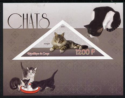 Congo 2015 Cats imperf sheetlet containing triangular-shaped value unmounted mint