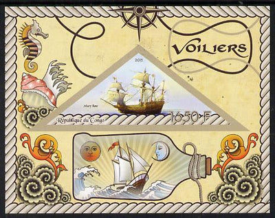 Congo 2015 Sailing Ships imperf deluxe sheet containing one triangular value unmounted mint