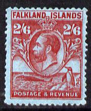 Falkland Islands 1929 Whale & Penguins 2s6d carmine on blue mounted mint SG 123