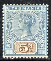 Tasmania 1892-99 QV Key Plate 5d pale blue & brown mounted mint SG 218