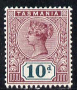 Tasmania 1892-99 QV Key Plate 10d purple-lake & deep green mounted mint SG 220