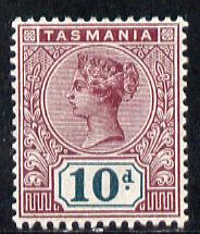 Tasmania 1892-99 QV Key Plate 10d purple-lake & deep green mounted mint SG 220