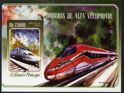 St Thomas & Prince Islands 2015 High Speed Trains #1 imperf deluxe m/sheet unmounted mint. Note this item is privately produced and is offered purely on its thematic appeal