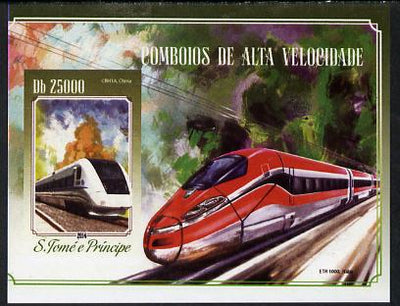 St Thomas & Prince Islands 2015 High Speed Trains #3 imperf deluxe m/sheet unmounted mint. Note this item is privately produced and is offered purely on its thematic appeal