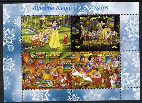 Chad 2015,Snow White & the 7 Dwarfs perf sheetlet containing 4 values unmounted mint. Note this item is privately produced and is offered purely on its thematic appeal. .