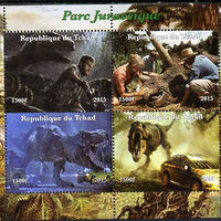 Chad 2015,Jurassic Park perf sheetlet containing 4 values unmounted mint. Note this item is privately produced and is offered purely on its thematic appeal. .