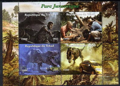 Chad 2015,Jurassic Park perf sheetlet containing 4 values unmounted mint. Note this item is privately produced and is offered purely on its thematic appeal. .