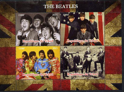 Chad 2015,The Beatles perf sheetlet containing 4 values unmounted mint. Note this item is privately produced and is offered purely on its thematic appeal. .