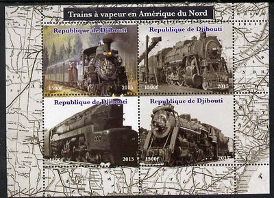 Djibouti 2015 Steam Locomotives of North America perf sheetlet containing 4 values unmounted mint. Note this item is privately produced and is offered purely on its thematic appeal