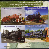 Djibouti 2015 Steam Locomotives of South America imperf sheetlet containing 4 values unmounted mint. Note this item is privately produced and is offered purely on its thematic appeal