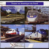 Djibouti 2015 Trains of North America perf sheetlet containing 4 values unmounted mint. Note this item is privately produced and is offered purely on its thematic appeal