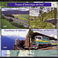 Djibouti 2015 Trains of South America perf sheetlet containing 4 values unmounted mint. Note this item is privately produced and is offered purely on its thematic appeal