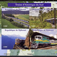 Djibouti 2015 Trains of South America imperf sheetlet containing 4 values unmounted mint. Note this item is privately produced and is offered purely on its thematic appeal