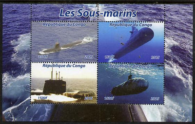 Congo 2015 Submarines perf sheetlet containing 4 values unmounted mint. Note this item is privately produced and is offered purely on its thematic appeal, it has no postal validity