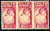 South Africa 1942-44 KG6 War Effort (reduced size) 1d Nurse triplet unmounted mint, SG 98