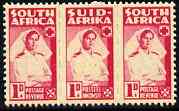 South Africa 1942-44 KG6 War Effort (reduced size) 1d Nurse triplet unmounted mint, SG 98