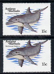 Antigua 1983 Whales15c (Dolphin) 3mm shift of horiz perfs plus normal unmounted mint, SG 788