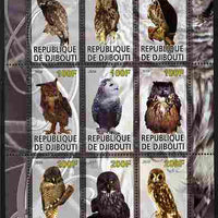 Djibouti 2010 Owls perf sheetlet containing 9 values unmounted mint