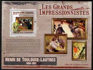 Comoro Islands 2009 Impressionists - Toulouse Lautrec perf s/sheet unmounted mint