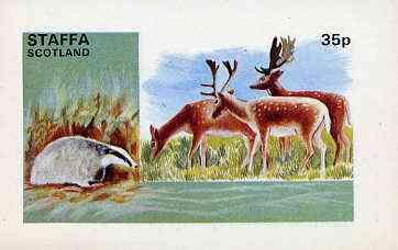 Staffa 1973 Wildlife (Badger & Deer) imperf souvenir sheet 35p value unmounted mint