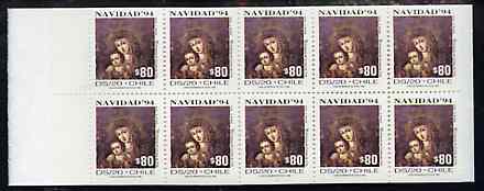Booklet - Chile 1994 800p Christmas booklet containing pane of 10 x 80p Madonna & Child Discount stamps (SG 1596)