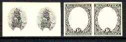 South Africa 1926 Van Riebeck's Ship 1d imperf plate proof pairs of central vignette and frame only, both in black unmounted mint