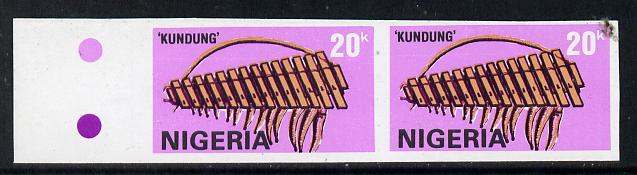 Nigeria 1989 Musical Instruments (Kundung) 20k in unmounted mint IMPERF pair (unlisted by SG and very scarce thus)