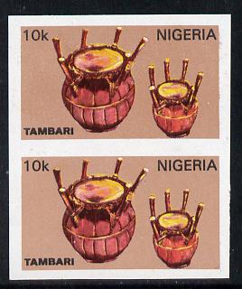Nigeria 1989 Musical Instruments (Tambari) 10k in unmounted mint,IMPERF pair (unlisted by SG and very scarce thus)