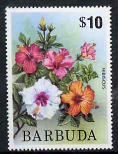 Barbuda 1974 HIbiscus $10 from pictorial def set, SG 197b unmounted mint*