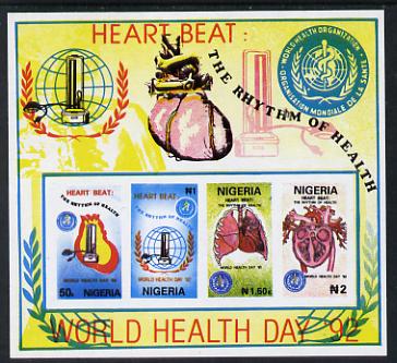 Nigeria 1992 World Health Day (Heart) m/s imperforate unmounted mint, SG 629var