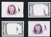 Guinea - Conakry 1964 Kennedy Memorial 25f - four imperf proofs at various stages (2 of frame & 2 of vignette) unmounted mint as SG 427